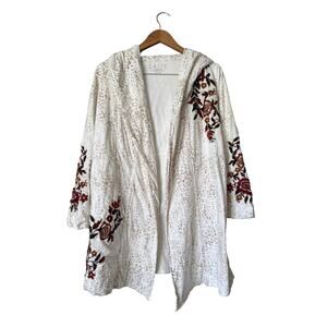 Caite Jacket Women’s Size M Embroidered Floral Hooded Cotton Boho Cardigan